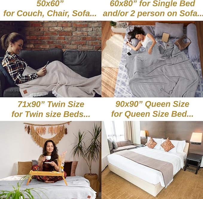 Gold Case Throw Blanket for Couch - 100% Recycled Turkish Cotton Blankets & Throws - Retro Soft Throw Blankets for Living Room Sofa - Boho Decorative Woven Throws for Couch - 60x80 - Black