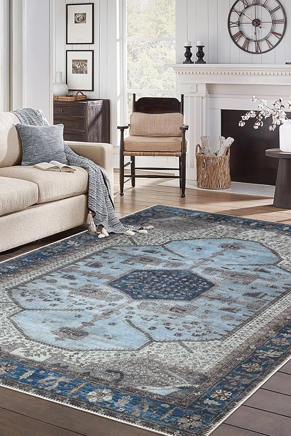 Keen Home Design 5x7 Rug - Machine Washable Area Rug with Non-Slip Backing, Ideal for Living Room, Dining Room, Bedroom - Vintage, Easy Clean, Durable, Low Pile Rug - (5' x 7')