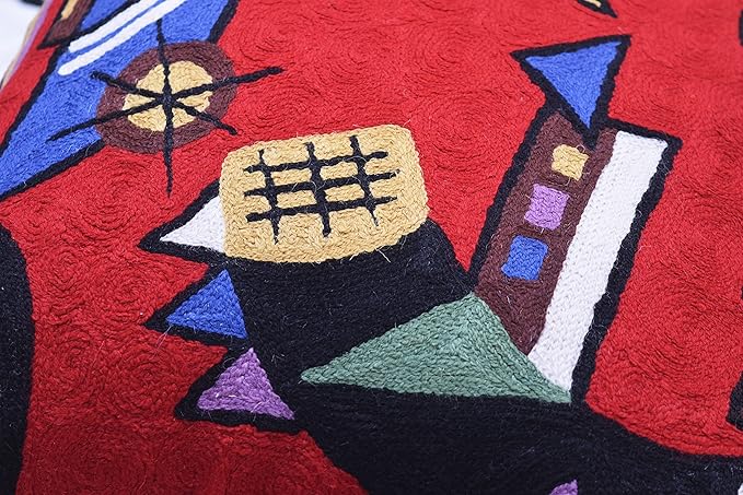 Kandinsky Red Abstract Pillow Cover Gegen Modern Pillowcase Scarlet Reds Abstract Chair Cushion Contemporary Pillow Farmhouse Pillows Couch Handembroidered Wool Size 18x18