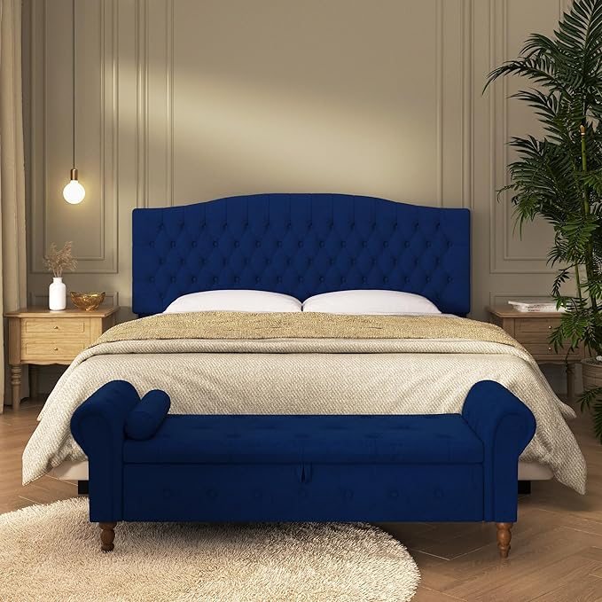 Velvet Upholstered Headboard King/Cal King Size Latest Model Wall Mount, Bed Frame Mount, Featuring High-Density Sponge Padding, Luxury Texture Easy Assembly Comfort and Style-Navy Blue