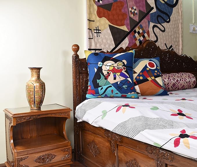 Kandinsky Modern Pillow Cover - Blue Harmony | Abstract, Contemporary, Mid Century Chair Cushion | Handmade Wool Size 18x18