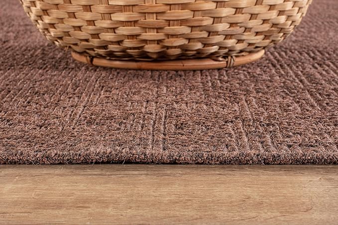 CAMILSON Easy Jute Rug 8x10, Indoor Outdoor Brown Color Fiber Area Rugs for Living Room Patio and Kitchen Rug, Solid Boho Woven Design, Easy-Cleaning, Washable Outside Carpet Alfombras (8 x 10)