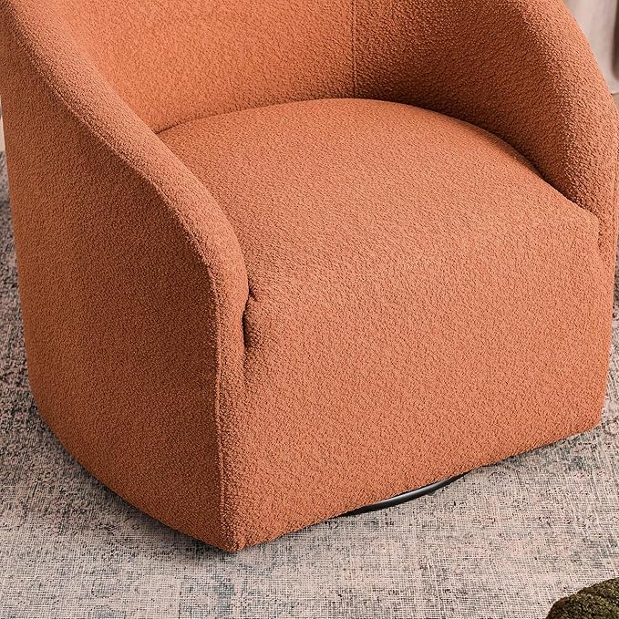 KINWELL 32" Wide Swivel Barrel Chairs Set of 2, Boucle Upholstered Swivel Accent Chairs, Mid-Century 360 Degree Swivel Chairs, No Assembly Round Armchairs for Living Room, Bedroom (Caramel)