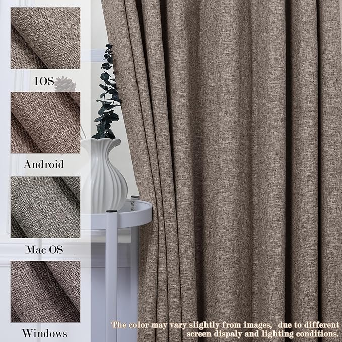 100% Blackout Linen Textured Drapes for Bedroom Pinch Pleated Curtains for Track System Portable Drapery for Sliding Glass Door/Storage/Space Room Divider, 70" Wx96 L, 1 PC, Light Coffee