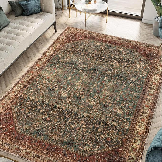 Keen Home Design 10x14 Rug - Machine Washable Area Rug with Non-Slip Backing, Ideal for Living Room, Dining Room, Bedroom - Vintage, Easy Clean, Durable, Low Pile Rug - (9'7" x 14')