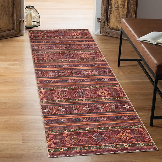 Keen Home Design 2x10 Rug - Machine Washable Runner with Non-Slip Backing, Ideal for Hallway, Entryway, Kitchen, Laundry Room - Vintage, Easy Clean, Durable, Low Pile Rug - (2'6" x 10')
