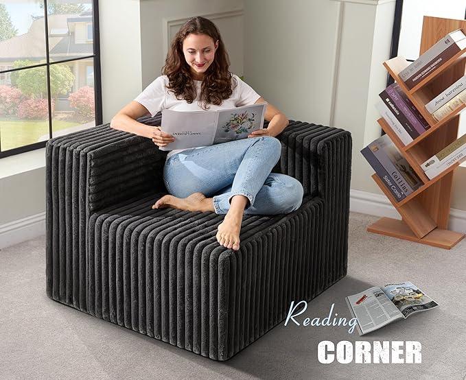 Modular Sectional Sofa 3-Seater Modular Couch with Deep Seat Memory Foam Cloud Chair with Pillows Oversized Sectional Sofa for Living Room Bedroom (Strip Grey, 3-Seater)