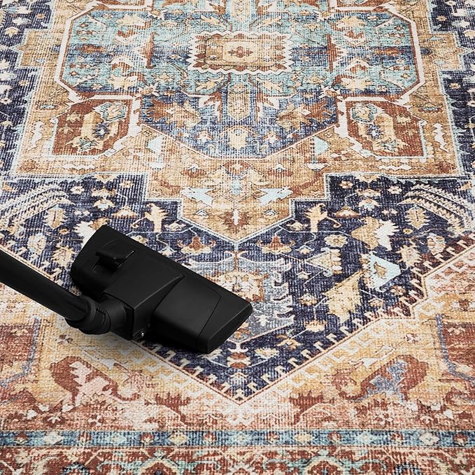 Keen Home Design 8x10 Rug - Machine Washable Area Rug with Non-Slip Backing, Ideal for Living Room, Dining Room, Bedroom - Vintage, Easy Clean, Durable, Low Pile Rug - (8' x 10')