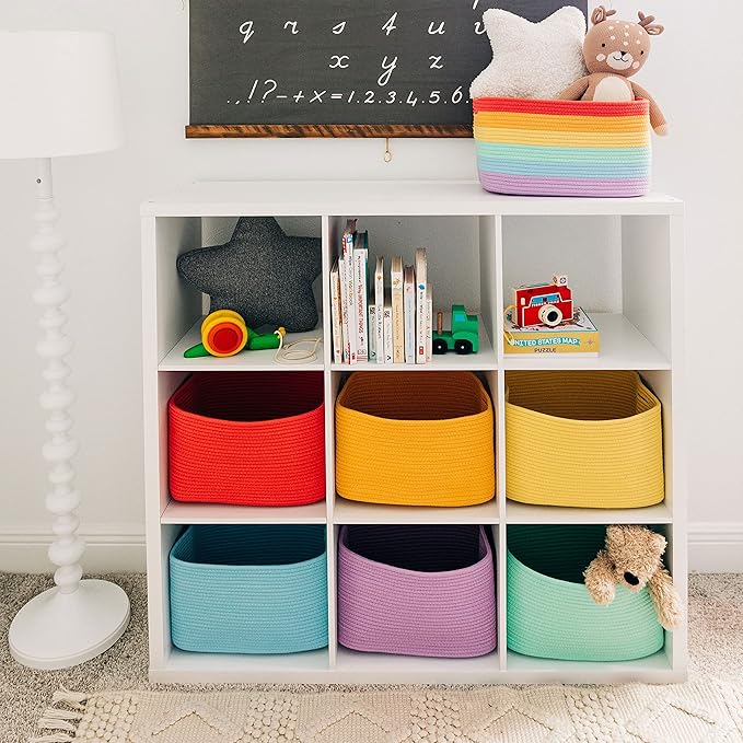 OrganiHaus Coral Basket for Shelves, Decorative Cloth for Organizing, Cotton Rope Storage Basket for Toys, Small Woven Baskets for Storage