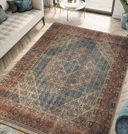 Keen Home Design 4x6 Rug - Machine Washable Area Rug with Non-Slip Backing, Ideal for Living Room, Dining Room, Bedroom - Vintage, Easy Clean, Durable, Low Pile Rug - (4' x 6')