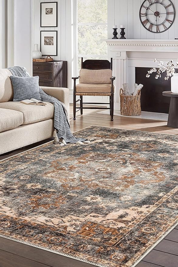 Keen Home Design 9x12 Rug - Machine Washable Area Rug with Non-Slip Backing, Ideal for Living Room, Dining Room, Bedroom - Vintage, Easy Clean, Durable, Low Pile Rug - (9' x 12')