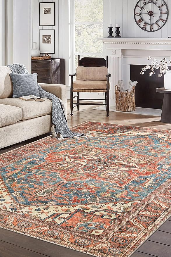 Keen Home Design 4x6 Rug - Machine Washable Area Rug with Non-Slip Backing, Ideal for Living Room, Dining Room, Bedroom - Vintage, Easy Clean, Durable, Low Pile Rug - (4' x 6')