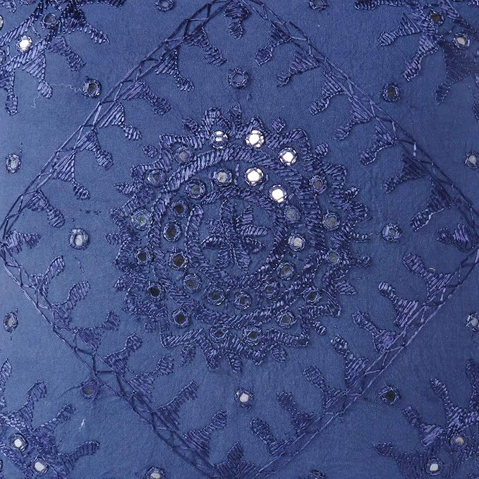 Eyes of India Embroidered Decorative Boho Throw Pillow Cover with Mirrors, Handmade Bohemian Accent Cushion Case for Sofa Couch Bedroom Living Room (Blue, 16" x 16")