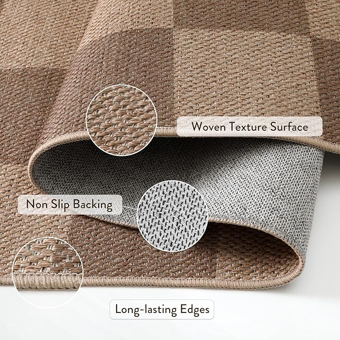 Lahome Checkered Easy Jute Living Room Rugs, 5x7 Large Dining Room Office Carpet Farmhouse Washable Area Rug, Checkerboard Neutral Non Slip Indoor Outdoor Carpet for Bedroom Entry Patio