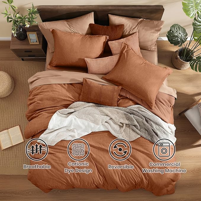 Monbix King Size Comforter Set, Autumn Leaf King Bedding Set Reversible, King Comforter Set 7 Pieces, Cationic Dyeing Bed in a Bag with Comforter, Sheets, Pillowcases & Shams
