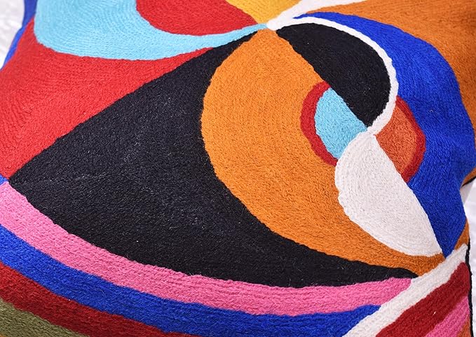 Delaunay Decorative Pillow Cover Joy Modern Couch Pillowcase Contemporary Couch Cushion Abstract Farmhouse Chair Pillowsham Hand Embroidered Wool Size 18x18