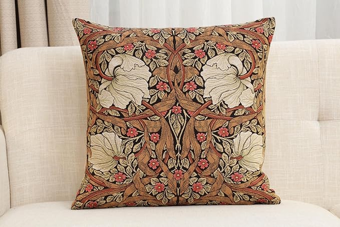 Charlotte Home Furnishings Pimpernel Tobacco Brown Floral Throw Pillow Cover 18” x 18” – Botanical Tapestry Cushion Cover for Sofa or Bed | Jacquard Woven in Europe | Insert Not Included