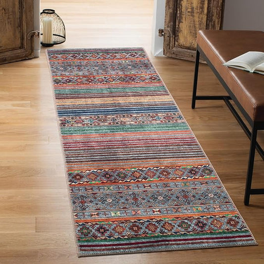 Keen Home Design 2x7 Rug - Machine Washable Runner Rug with Non-Slip Backing, Ideal for Hallway, Entryway, Kitchen, Laundry Room - Vintage, Easy Clean, Durable, Low Pile Rug - (2'6" x 7')
