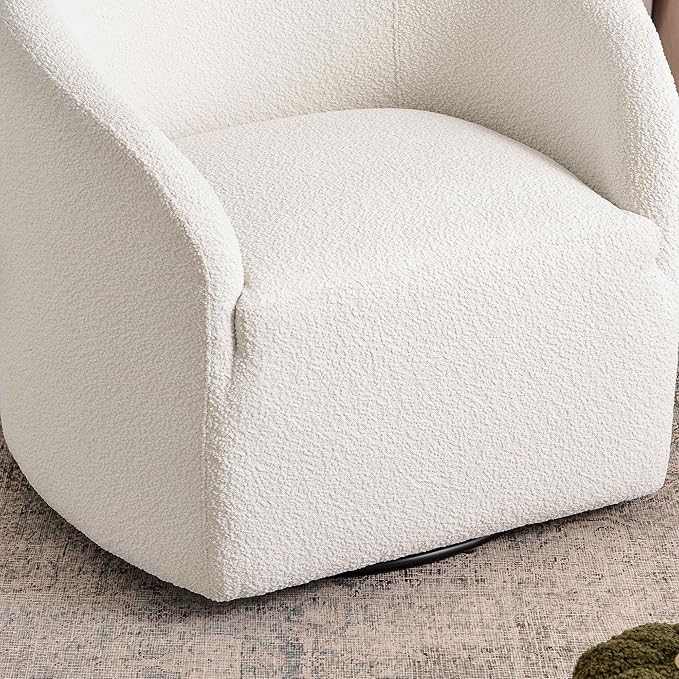 KINWELL 32" Wide Modern Boucle Swivel Barrel Chairs Set of 2, No Assembly Round Upholstered Swivel Accent Armchairs for Living Room, Bedroom (White)