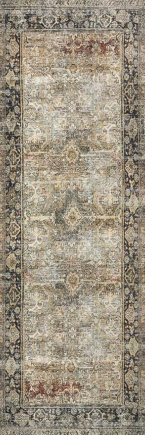 Loloi Layla Collection LAY-03 Olive/Charcoal 7'-6" x 9'-6" .13" Thick Area Rug, Soft, Durable, Vintage Inspired, Distressed, Low Pile, Non-Shedding, Easy Clean, Printed, Living Room Rug