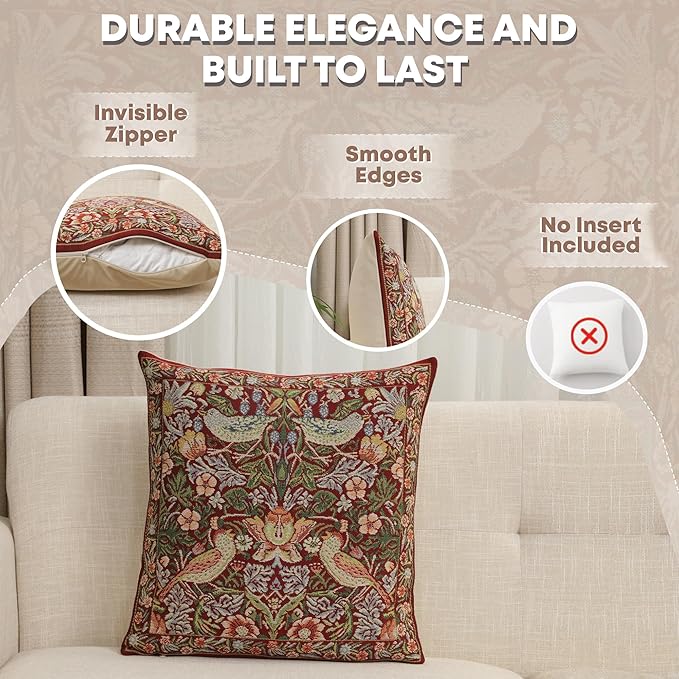 Charlotte Home Furnishings Throw Pillow Covers 16x16 in, Red Strawberry Decorative Couch Pillow Covers, Boho European Tapestry Cushion Cases, Living Room Cozy Home Decor, Jacquard Woven Soft Cotton