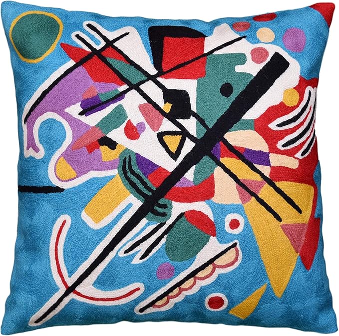 Kandinsky Modern Pillow Cover - Blue Painting | Abstract Throw Pillows | Modern Chair Cushion| Contemporary Accent Pillows | Mid Century Chair Cushions | Handmade Wool Size 18x18
