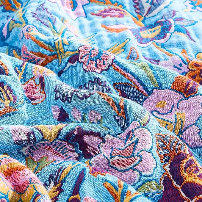 Fall Blanket for Bed, 100% Cotton Soft Rustic Boho Throw Blanket Quilt, 50"x60" Farmhouse Decor Bed Flower Blankets, Light Weight Reversible Bohemian Throw Quilt
