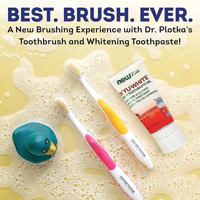MOUTHWATCHERS Childrens Dental Care Kit: Toothbrush for Kids, 3 oz Strawberry Fluoride Free Toothpaste, Dry Erase Checkboard, Timer, Stickers, Manual Flossing Toothbrushes Gift Set, by Dr. Plotka's