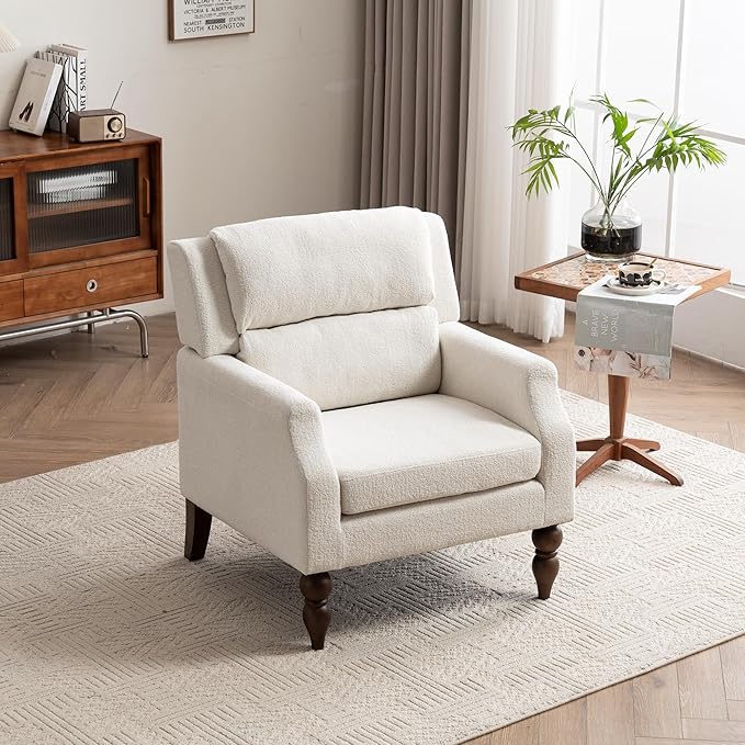 Kidol & Shellder White Oversized Accent Chair for Living Room Set of 2 Modern Reading Chair with Back Wide Upholstered Comfy Single Sofa Chair for Bedroom Lounge Side Corner Fabric Armchair