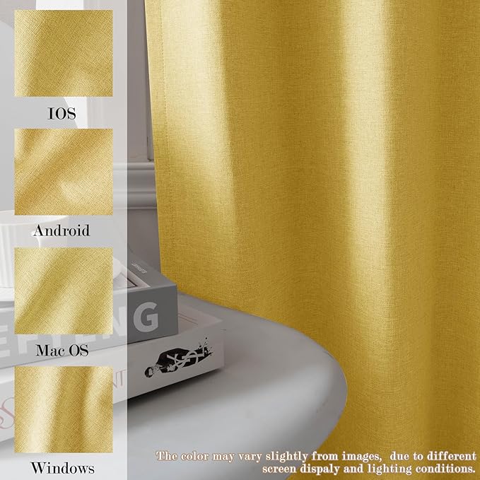 100% Blackout Linen Textured Drapes for Bedroom Pinch Pleated Curtains for Track System Portable Drapery for Sliding Glass Door/Storage/Space Room Divider, 70" Wx84 L, 1 PC, Yellow