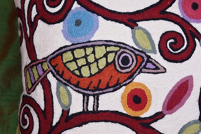 Cream Tree of Life Pillow Cover Birds White Floral Pillowcase Flower Accent Botanical Pillowsham Suzani Cushions Modern Plant Floral Cushion Hand Embroidered Wool Size 18x18