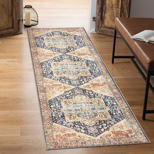 Keen Home Design 2x7 Rug - Machine Washable Runner Rug with Non-Slip Backing, Ideal for Hallway, Entryway, Kitchen, Laundry Room - Vintage, Easy Clean, Durable, Low Pile Rug - (2'6" x 7')