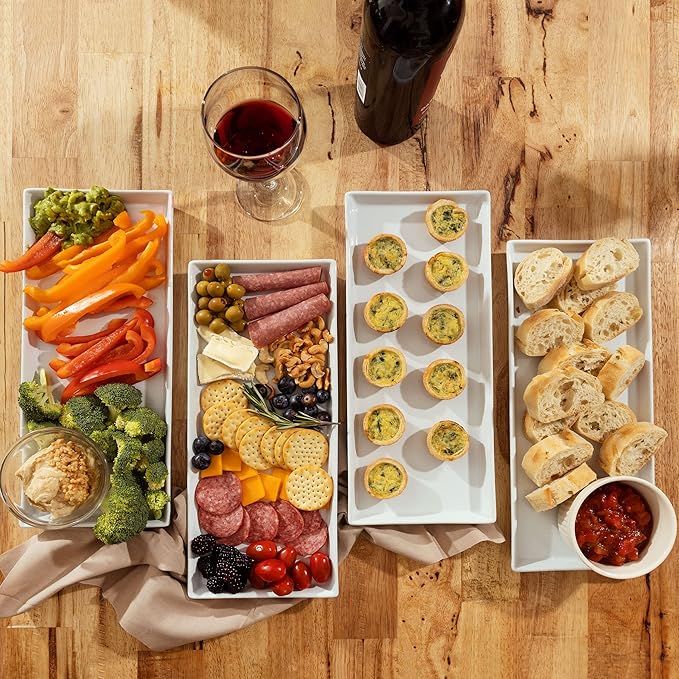 Home Beets White Ceramic Serving Platters (14 x 6 Inch Rectangle Plates) Serving Dishes for Entertaining, Food, Appetizers, Desserts, Cheese Board, Charcuterie, Sushi - Set of 4 Party Serving Trays
