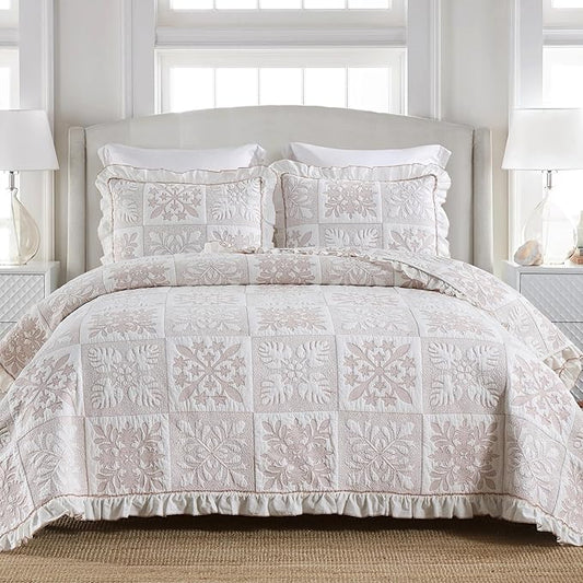 MarCielo 3-Piece 100% Cotton Oversized Bedspread Lightweight Quilt Coverlet Embroidery Farmhouse Bedding Set (TJ Colorful,King (112"x102"))