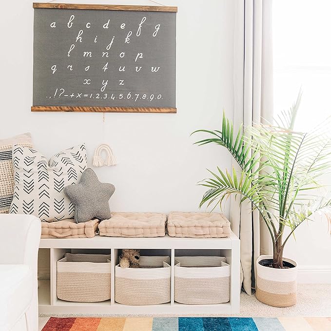 OrganiHaus Set of 3 Rope Baskets for Organizing, Cotton Rope Basket, Shoe Basket Organizer, Decorative Storage Baskets, Toy Bins, Woven Baskets for Storage, Shelf Baskets for Organizing - Light Honey