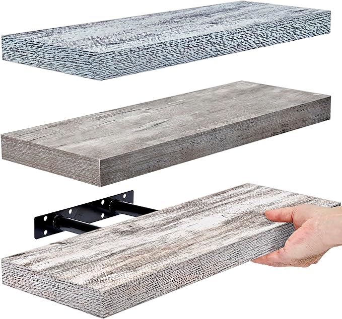 Sorbus Floating Shelves - 3 Pack 16 Inch Rustic Grey Blue Rustic Wall Shelves for Bedroom, Kitchen, Living Room, Bathroom Shelves, Home Decor, Office - Floating Shelf for Trophies, Frames
