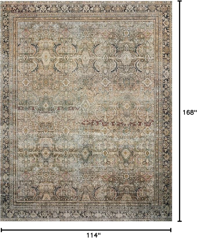 Loloi Layla Collection LAY-03 Olive/Charcoal 9'-6" x 14' .13" Thick Area Rug, Soft, Durable, Vintage Inspired, Distressed, Low Pile, Non-Shedding, Easy Clean, Printed, Living Room Rug