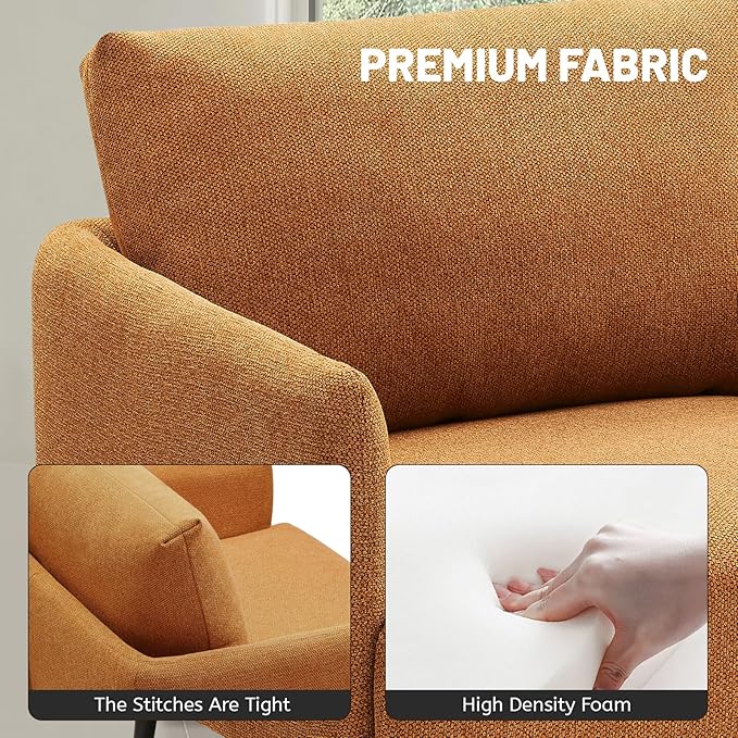 Oversized Accent Chair Set of 2 for Living Room Chairs Reading Arm Chair Comfy Modern Single Sofa Side Chairs with Metal Legs & Soft Cushion for Bedroom, Balcony,Waiting Room (Polyester, Caramel)