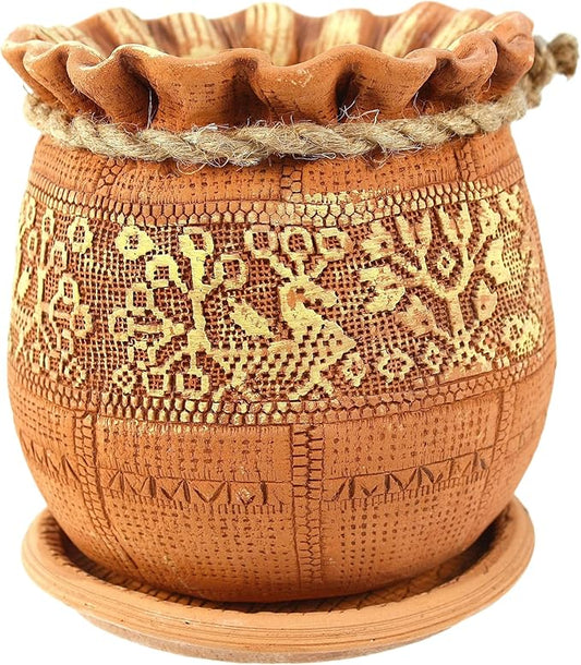 Ceramic Pot with Drainage Hole and Saucer, Plant Pots, Modern Decorative Planters for House Plants Indoor Flowers Plants, Cute Flower Pot - Gifts (Birds (1.7 L))