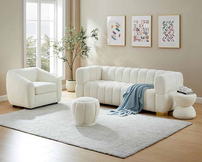 Modern Accent Chair for Living Room, Upholstered Armchair with Boucle Fabric, Single Sofa Chair with Solid Wood Legs, Boucle, Dark Grey