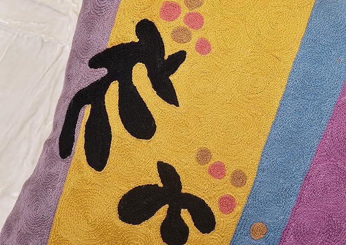 Matisse Gold Pillow Cover Purple Modern Pillowscase Chair Cushion Abstract Farmhouse Flower Outdoor Mid Century Hand Embroidered Wool Size 18x18