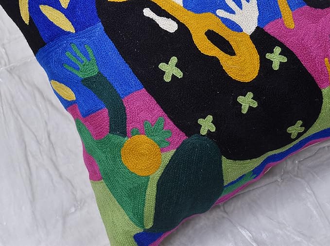 Matisse Decorative Pillow Cover - Music Modern Chair Cushion| Modern Farmhouse Pillows | Flower Outdoor Pillow | Mid Century Chair Cushions |Hand Embroidered Wool Size 18x18