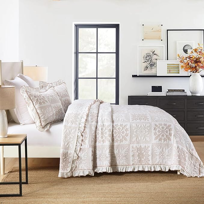 MarCielo 3-Piece 100% Cotton Oversized Bedspread Lightweight Quilt Coverlet Embroidery Farmhouse Bedding Set (TJ Colorful,King (112"x102"))