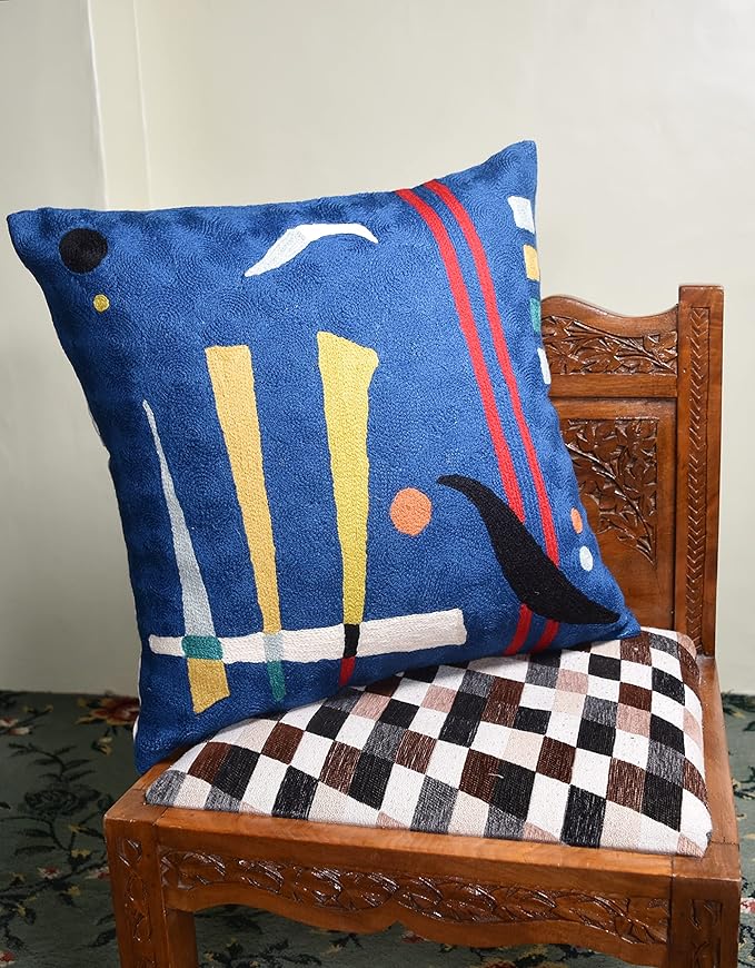 Kandinsky Abstract Pillow Cover - Blue | Modern Throw Pillows | Contemporary Chair Pillow | Modern Farmhouse Pillows | Modern Couch Pillow | Needlepoint Accent Cushion | Size 18x18