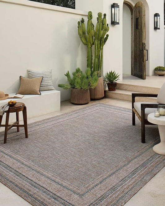 Loloi Amber Lewis Topanga Collection TOP-05 Natural/Teal 6'-7" x 9'-4" Indoor/Outdoor Area Rug