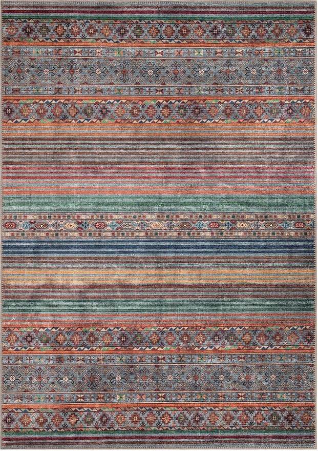 Keen Home Design 6x9 Rug - Machine Washable Area Rug with Non-Slip Backing, Ideal for Living Room, Dining Room, Bedroom - Vintage, Easy Clean, Durable, Low Pile Rug - (6' x 9')