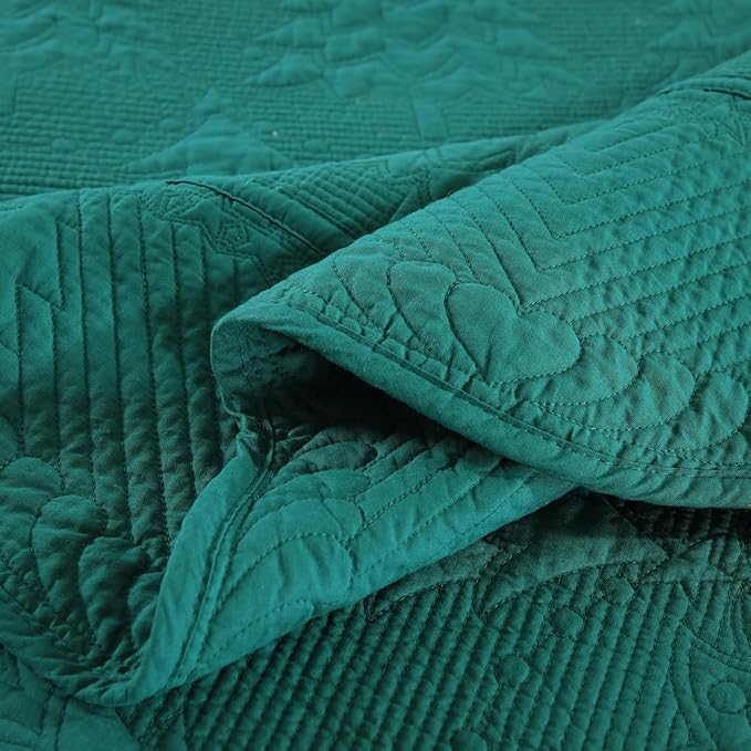 MarCielo 3-Piece Christmas Quilt 100% Cotton Oversized Bedspread Lightweight Coverlet Embroidery Christmas Tree Pattern Bedding Set(TC Emerald, Oversized Queen (100"x106"))