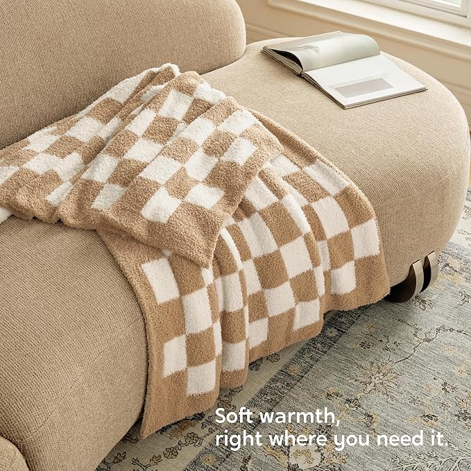 Joiedomi Throw Blanket for Couch Bed, Checkered Knitted Blankets Gifts for Women Mom Girls, Cozy Cute Soft Throw Home Room Decor Aesthetic for Women Mothers Birthday Gifts 50x70 Inches