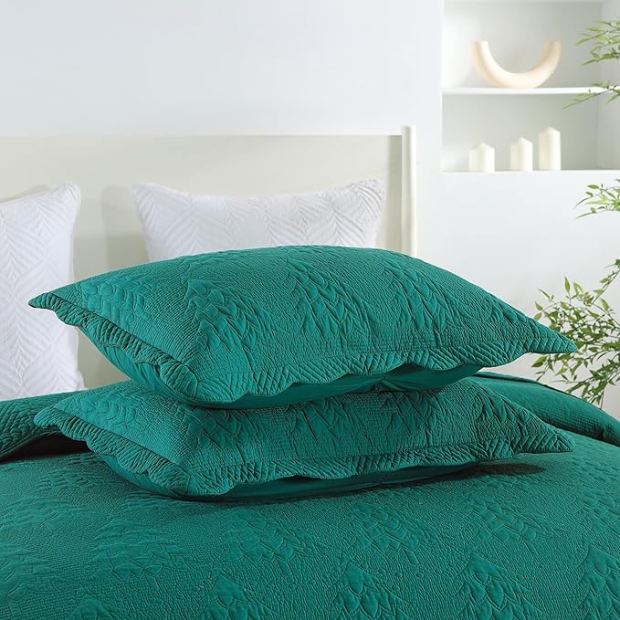 MarCielo 3-Piece Christmas Quilt 100% Cotton Oversized Bedspread Lightweight Coverlet Embroidery Christmas Tree Pattern Bedding Set(TC Emerald, Oversized Queen (100"x106"))
