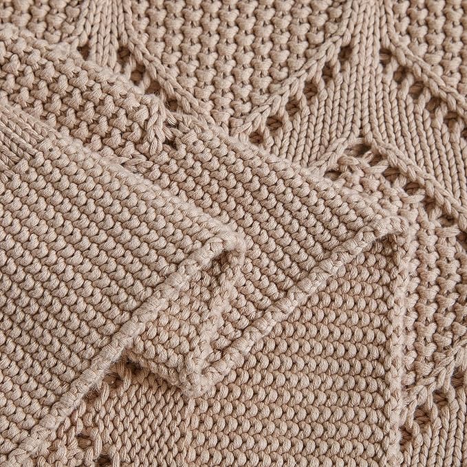 Longhui bedding Chunky Cotton Knit Throw Blanket for Couch, Sofa, Bed, or Chair, Decorative Breathable Fall Cable Knit Blanket 60 x 80 Inches, Pink Rose